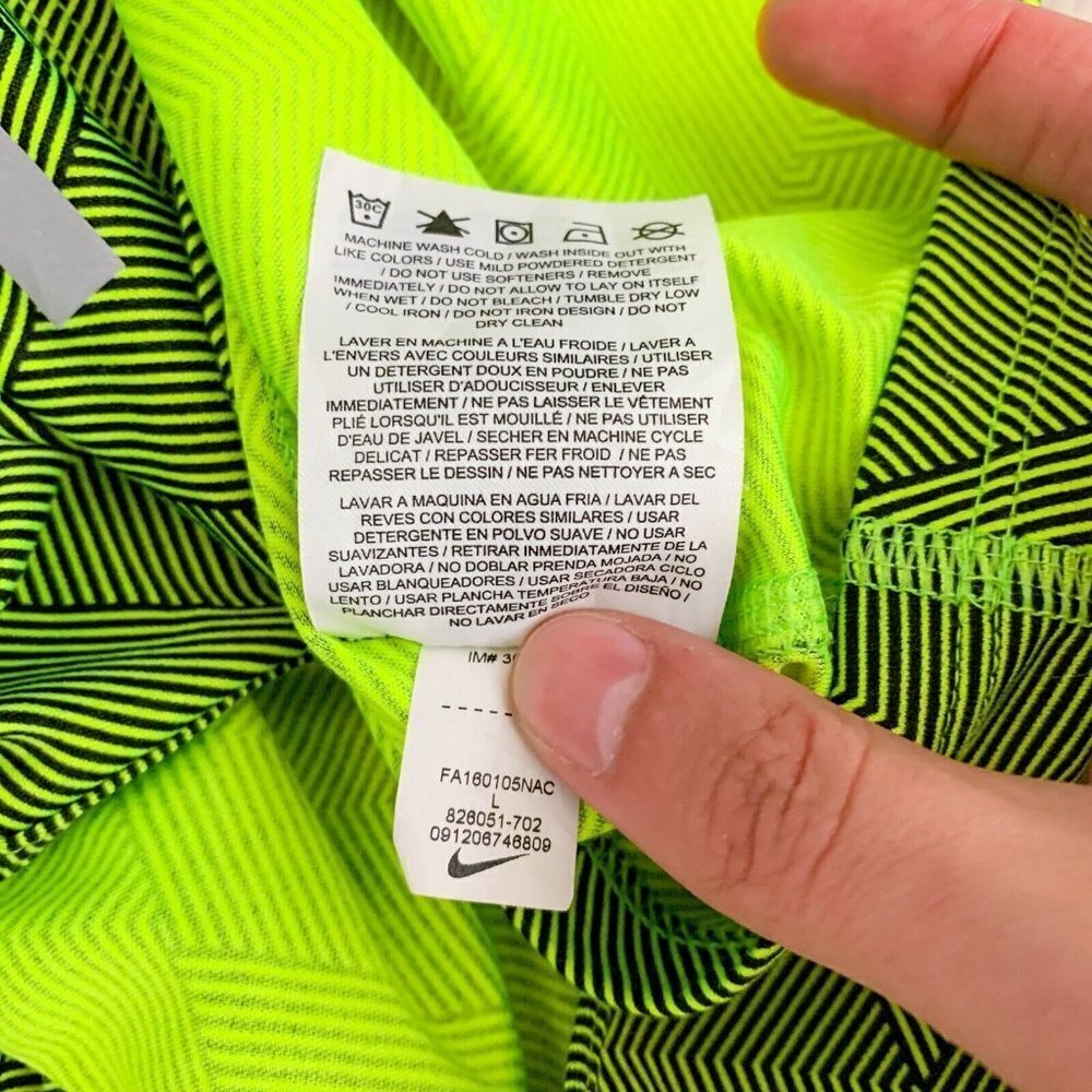 Nike Dri-Fit Tank Women L Neon Green Black Geometric Triangle Scoop Neck Active - Picture 6 of 6